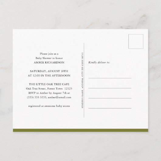 Het is Twins Elegant Groen Script Swan Baby shower Uitnodiging Briefkaart (Achterkant)