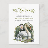 Het is Twins Elegant Groen Script Swan Baby shower Uitnodiging Briefkaart (Voorkant)