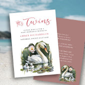 Het is Twins Elegant Roze Script Swan Baby shower Kaart