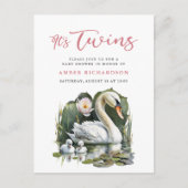 Het is Twins Elegant Roze Script Swan Baby shower Uitnodiging Briefkaart (Voorkant)