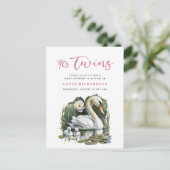 Het is Twins Elegant Roze Script Swan Baby shower Uitnodiging Briefkaart (Staand voorkant)