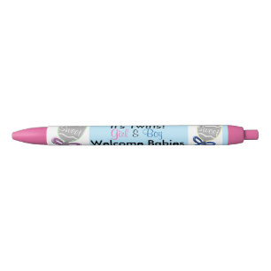 Het is Twins Girl Boy Pink Blue Birth Announcement Zwarte Inkt Pen