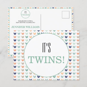 Het is Twins Modern Geometric Twins Baby shower Briefkaart