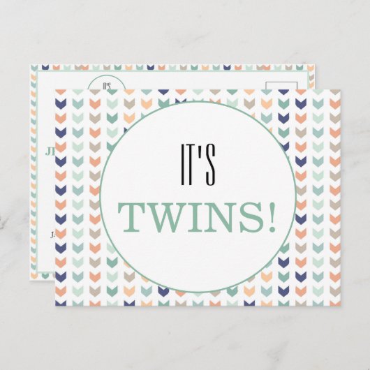 Het is Twins Modern Geometric Twins Baby shower Briefkaart (Voorkant / Achterkant)