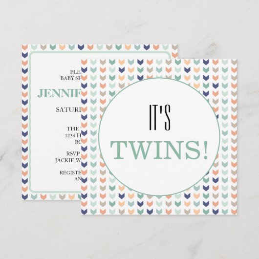 Het is Twins Modern Geometric Twins Baby shower Kaart (Voorkant / Achterkant)