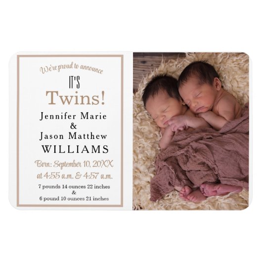 Het is Twins Modern Photo Birth Announcement Magneet (Horizontaal)