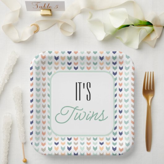 Het is Twins. Moderne geneutrale Baby shower Papieren Bordje (Huwelijk)