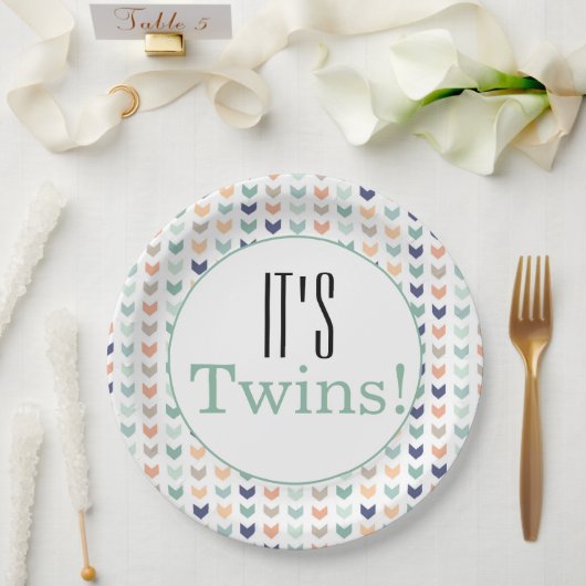 Het is Twins. Moderne geometrische Baby shower Papieren Bordje (Huwelijk)