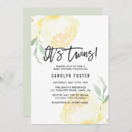 Het is Twins. Peony Baby shower Invitation Kaart