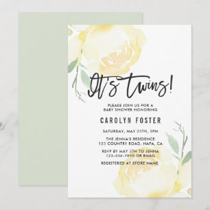 Het is Twins. Peony Baby shower Invitation Kaart
