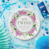 Het is Twins Pink Hydrangeas Baby shower Papieren Bordje (Feest)