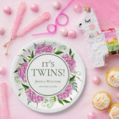 Het is Twins Pink Hydrangeas Baby shower Papieren Bordje (Feest)