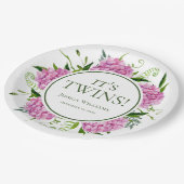 Het is Twins Pink Hydrangeas Baby shower Papieren Bordje (Gekanteld)