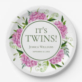 Het is Twins Pink Hydrangeas Baby shower Papieren Bordje (Voorkant)
