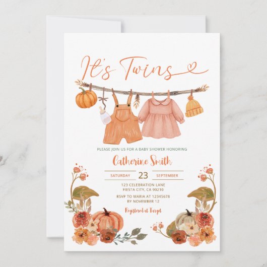 Het is Twins Pumpkins Baby shower Clothesline Flor Kaart (Voorkant)