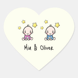 Het is Twins!, Roze & Blauw Gepersonaliseerde Twee Hart Sticker