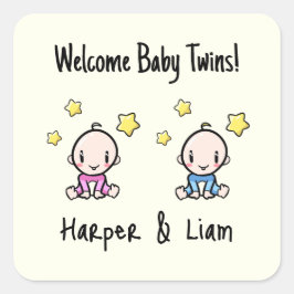 Het is Twins!, Roze & Blauw Gepersonaliseerde Twee Vierkante Sticker
