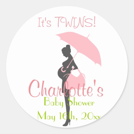 Het is TWINS. Roze Silhouette Baby shower Ronde Sticker (Voorkant)