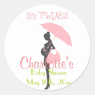 Het is TWINS. Roze Silhouette Baby shower Ronde Sticker