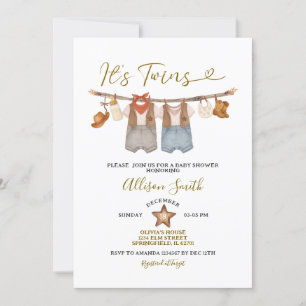 Het is Twins Western Cowboy Baby shower Kaart