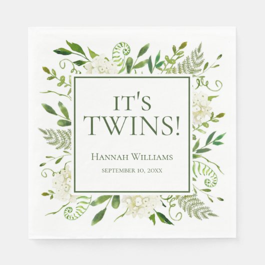 Het is Twins White Hydrangeas Baby shower Servet (Voorkant)