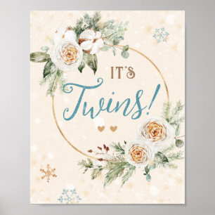 Het is Twins Winter Baby shower Sprinkle Snowflake Poster