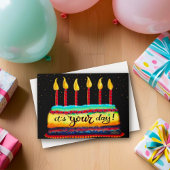 Het is uw dag verjaardagstaart kaarsen leuk kleurr kaart