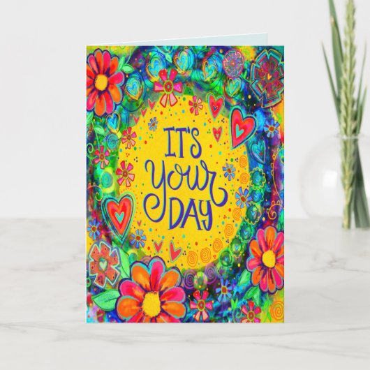 Het is uw verjaardag vrolijke leuke gele bloemen kaart (Voorkant)