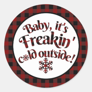 Het is verdomd koud buiten Buffalo Plaid Christmas Ronde Sticker