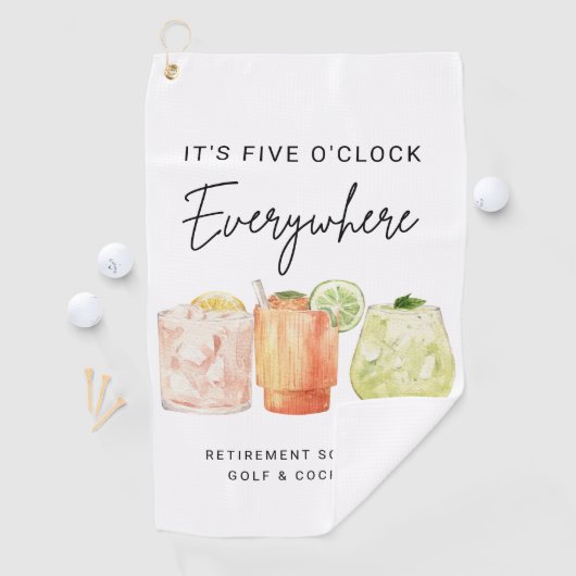 Het is vijf uur overal met pensioen feest golfhanddoek (Insitu)