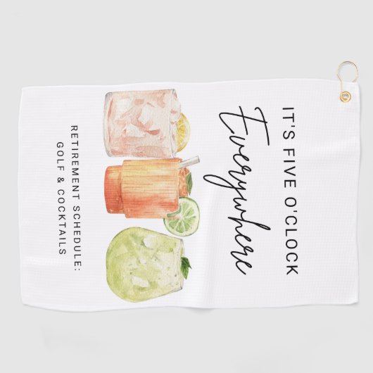 Het is vijf uur overal met pensioen feest golfhanddoek (Horizontaal)