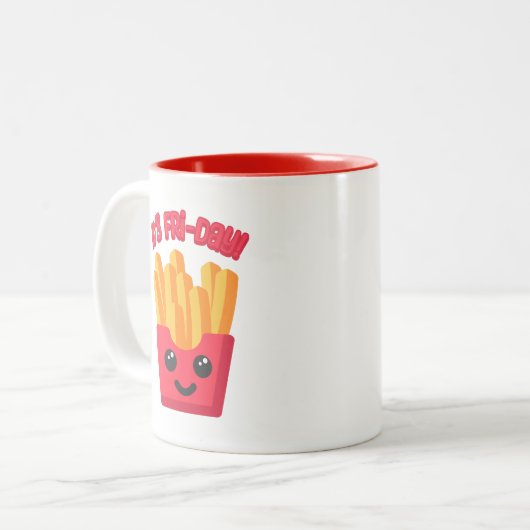 Het is vrijdag! Schattigee Franse Fry Cartoon Tweekleurige Koffiemok (Voorkant links)