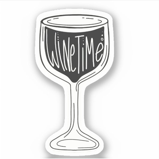 Het is Wijntijd zwarte en witte sticker van wijngl (Voorkant)