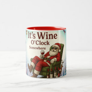 Het is win uur ergens, citaat van Santa Tweekleurige Koffiemok