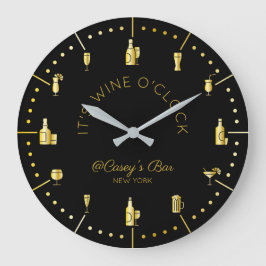 Het is Wine O'Clock Elegant Gold Black Monogram Grote Klok