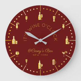 Het is Wine O'Clock Elegant Gold Burgundy Monogram Grote Klok