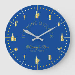 Het is Wine O'Clock Elegant Gold Deep Blue Monogra Grote Klok