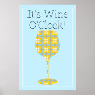 Het is Wine O'Clock. Humoristisch modern poster wi