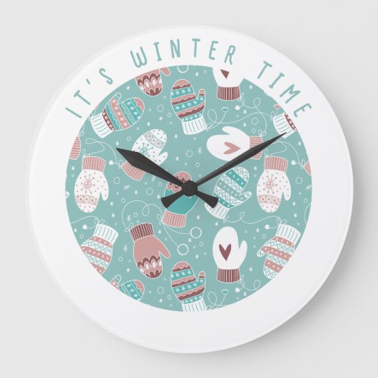 Het is winter tijd kerst wanten patroon in Mint Grote Klok (Voorkant)