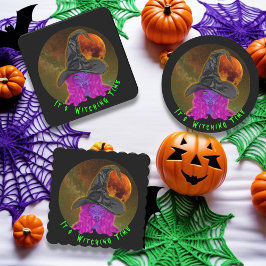 Het is Witching Time Halloween Witch Kartonnen Onderzetters