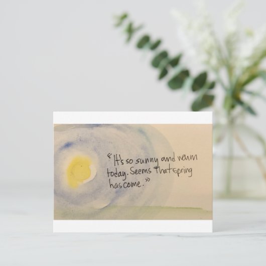 "Het is zo zonnig en warm" briefkaart (Staand voorkant)