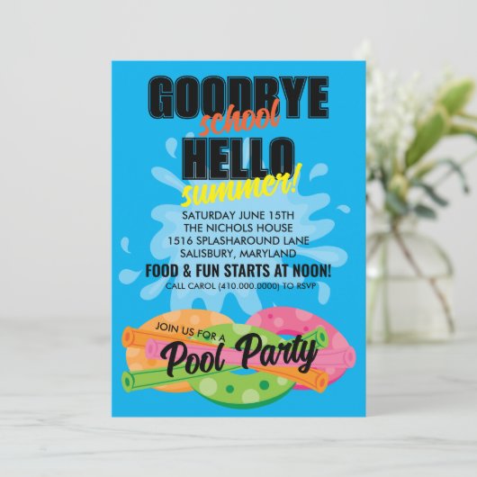 Het is zomer! Uitnodigingen voor poolparty (Staand voorkant)