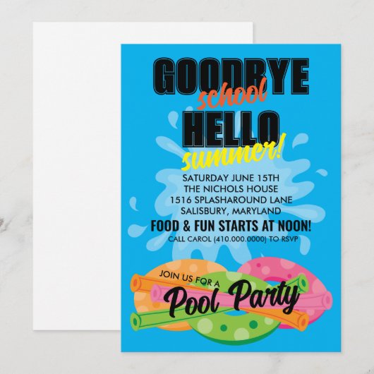 Het is zomer! Uitnodigingen voor poolparty (Voorkant / Achterkant)