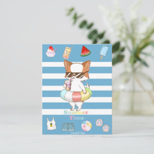 Het is zomertijd Mochi en zonnebril met Floaty  Feestdagenkaart