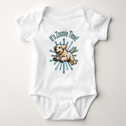 Het is Zoomie Tijd Gouden Lab Romper (Voorkant)