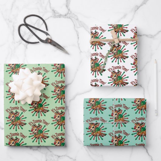 Het is zoomie tijd! kerstrendier inpakpapier vel (Voorkant)