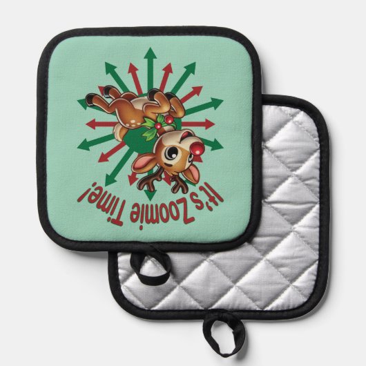 Het is zoomie tijd! kerstrendier pannenlap (Voorkant / Achterkant)