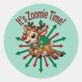 Het is zoomie tijd! kerstrendier ronde sticker