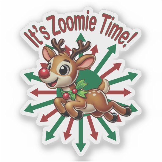 Het is zoomie tijd! kerstrendier sticker (Voorkant)