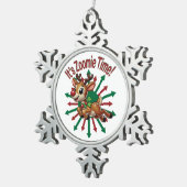 Het is zoomie tijd! kerstrendier tin sneeuwvlok ornament (Rechts)